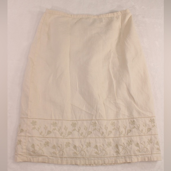 100%‎ Linen Women's 8 Old Navy Embroidered Floral Cream Pencil Skirt - Picture 1 of 10